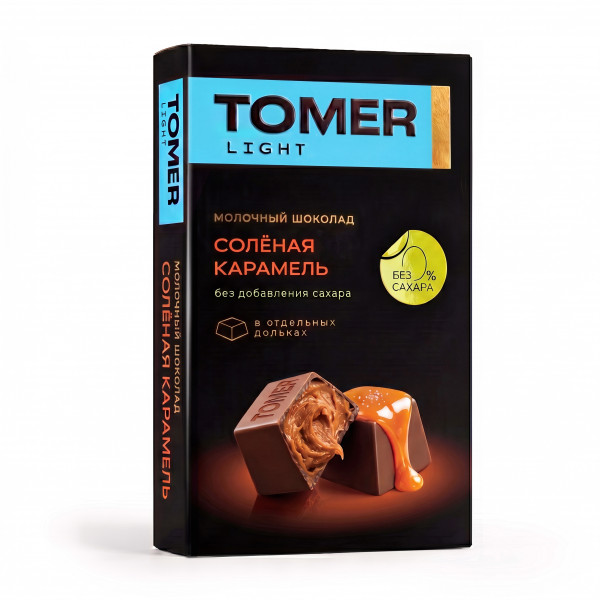 №1 Фабрика Томер   Молочный шоколад с начинкой Солёная карамель БЕЗ САХАРА, 115г  в Златоусте